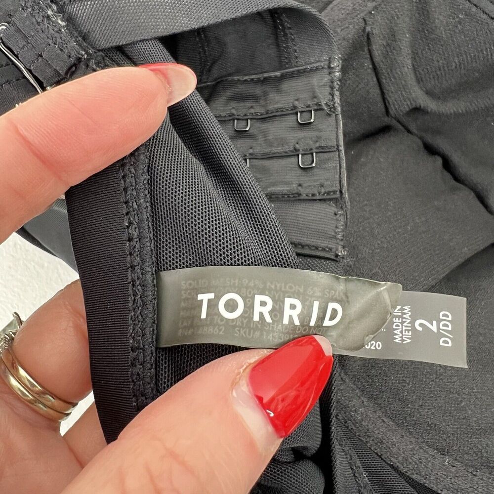 Torrid Plus Size 2 2X D/DD Black Underwire Long Mesh Overlay Swim Dress Swimsuit - Picture 13 of 16